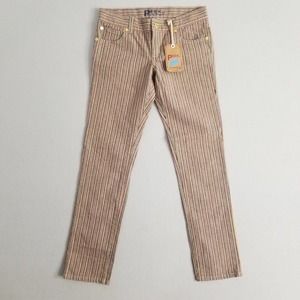 Peek Dungarees Pants Girls 12 Red Stripes Audrey Jean Preppy Festival Boho Core